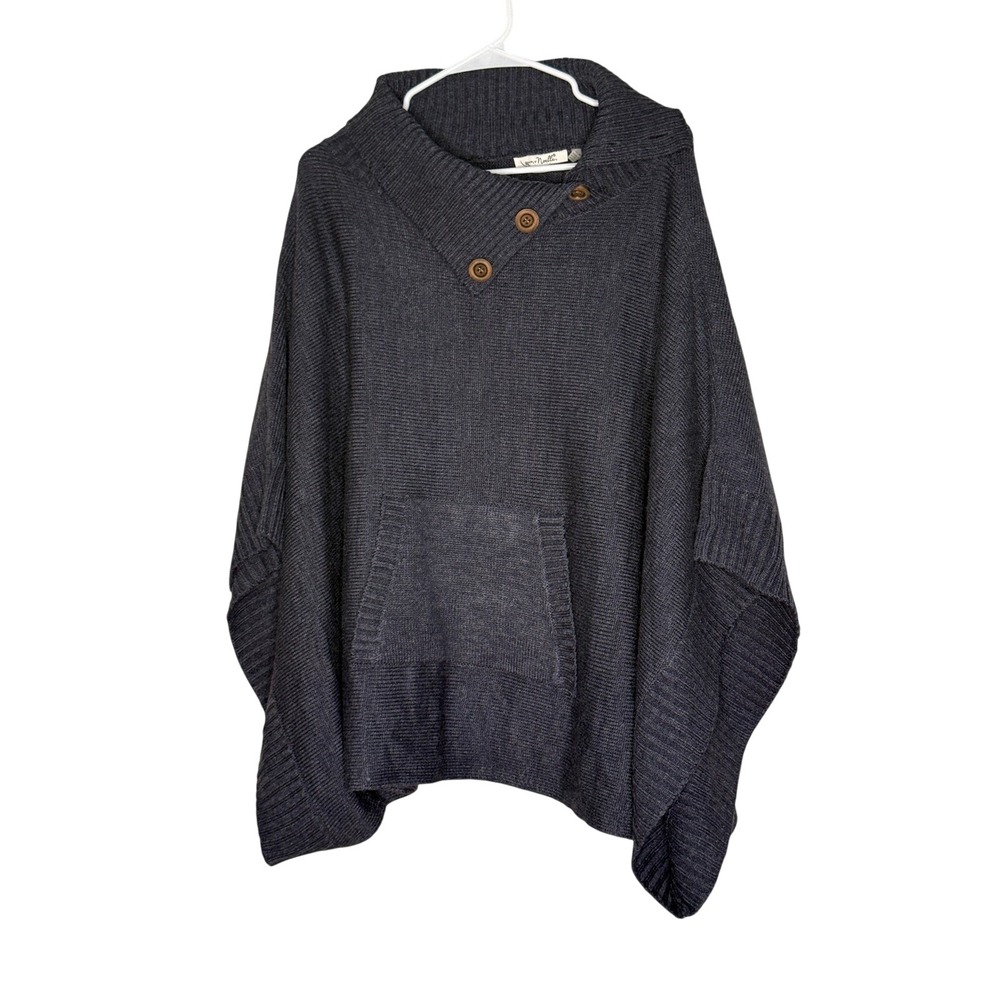 Simply Noelle Navy Poncho Sweater S/M Oversized Old Money Parisian Soft‎ Girl